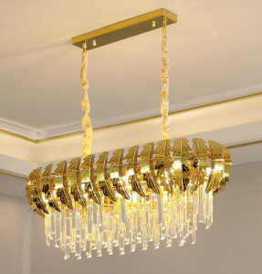 299-260 Люстра длина 90 см, ширина 35 см, выс. 35 см(х1)Кристаллы, нержавеющая сталь