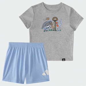 kids'  two-piece short sleeve cotton heather tee and elastic waistband logo shorts set