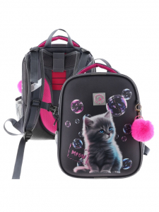 Рюкзак каркасный, школьный, 38?30?16 см, эргономичная спинка «Котенок с пузырями»