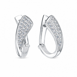 Серьги с фианитом родированные серебро 925*