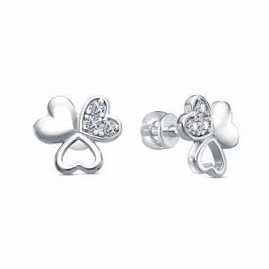 Серьги с фианитом родированные серебро 925*