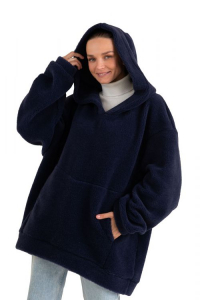 Толстовка женская из овечьей шерсти оверсайз HOT TREND (с капюшоном, цвет Индиго) цвет СИНИЙ