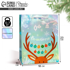 Пакет новогодний подарочный голографический «Волшебного Нового года», MS 18?23?10 см