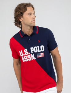 DIAGONAL COLOR BLOCK PIQUE POLO SHIRT