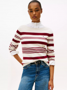 Stripe Boatneck Rib-Knit Sweater