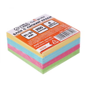 Блок с липким краем, 51?51 мм, 250 листов, пастель, 4 цвета