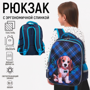 Рюкзак каркасный школьный Calligrata «Собачка», 39?30?14 см