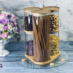 160-244 Набор из 5 банок для сыпучих продуктов на подставке в под.уп.(х6)