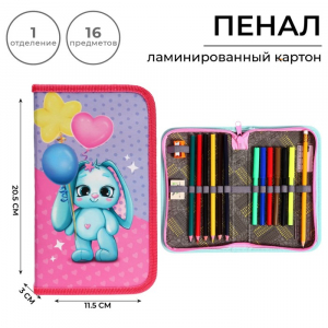 Пенал 1 секция, 115 х 205 мм, с наполнением 16 предметов, Calligrata 