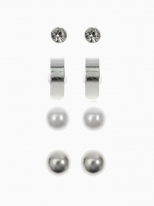 Серьги пусеты QF «Романтика», 4 пары, кольца, белые в серебре