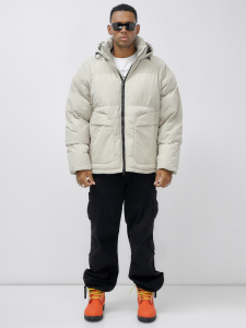 Куртка молодежная мужская зимняя с капюшоном бежевого цвета 25307B