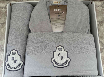 Набор EFOR в ассортименте 3-х пр. (халат,полотенце 50*90,70*140) c вышевкой (ERKEK) светло-серый A.G
