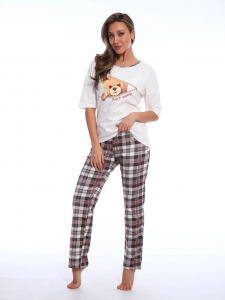 Пижама женская с удлиненной футболкой и брюками в клетку,  Арт. 518