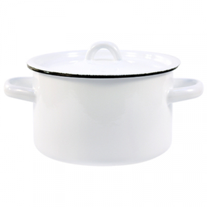 Кастрюля эмалированная 1,5л, д15см, h9см, цилиндрическая форма, металлическая крышка, белый (Россия)