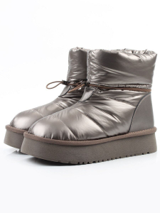 04-WA003-3M GRAY/BRONZE Ботинки зимние женские (натуральная кожа, курточная ткань, 100% шерсть)