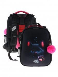Рюкзак каркасный, школьный, 38?30?16 см, эргономичная спинка «Котенок с лапкой»