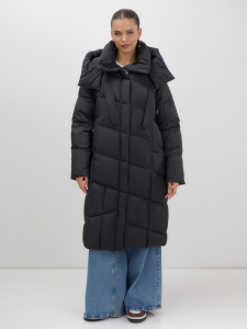 Пальто зимнее утепленное с капюшоном женское черного цвета 7748Ch