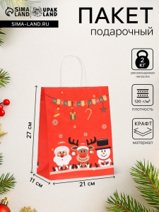Пакет бумажный подарочный новогодний крафт «В ожидании Нового Года», 27?21?11 см