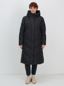 Пальто зимнее утепленное с капюшоном женское черного цвета 7628Ch