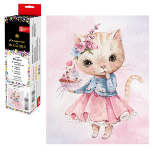 Алмазная мозаика ОЧАРОВАТЕЛЬНАЯ КОШЕЧКА, 20*25 см, 18 цветов страз, картонная коробка с европодвесом