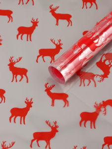 Пленка новогодняя глянцевая «Северные олени», прозрачная, красный, 0.7?7.5 м, 40 мкм, 200 г