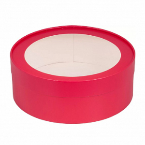 Коробка для зефира круглая с окном 20*7 см, красная