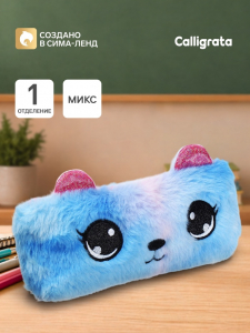 Пенал школьный меховой на молнии Calligrata «Мишка», пушистый, с ушками, МИКС