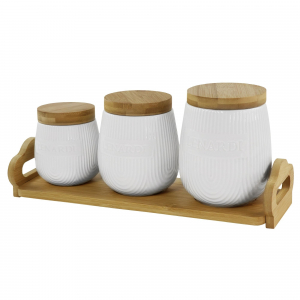 140-074 Набор из 3 банок 1000/600/320мл на подставке BAMBOO в под.уп.(х8)Фарфор
