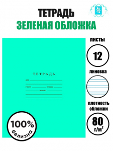 Тетрадь 12 листов в узкую линейку «Зелёная обложка», плотность 60 г/м?