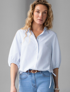 Укороченная блузка с рукавами буфами и с кулиской по низу из эластичного хлопка