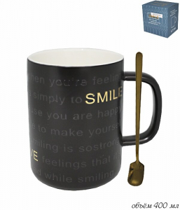 106-022 Кружка 400 мл  с ложкой в под.уп.(х60)Фарфор