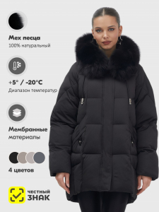 Куртка зимняя женская с мехом и капюшоном тренд черного цвета 7660Ch