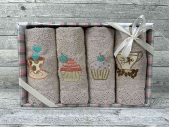 Набор кухонных салфеток EFOR (4шт) (30*50) махра кофе чашка