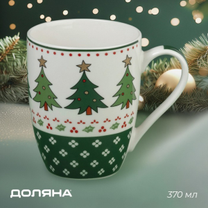 Кружка Доляна «Новогодняя ёлочка», 370 мл, 12?8.5?10.3 см, фарфор, цвет белый