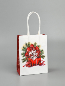 Пакет бумажный подарочный новогодний крафт «Время чудес» 16?12?6 см