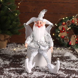 Новогодний шут «С крылышками» сидит, двигается, 39?14 см, серебро