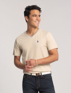 TIPPED V-NECK JERSEY T-SHIRT