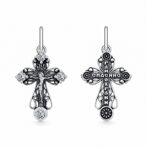 Крест из серебра литье с фианитом частичное чернение