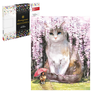 Алмазная мозаика КОТ В САКУРЕ, 40*50 см, 22 цветов страз, картонная коробка