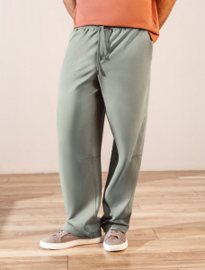 Брюки прямые на резинке из футера двухнитки с эластаном с затяжкой по низу