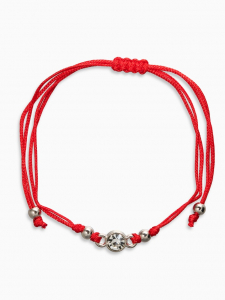 Браслет-оберег «Красная нить» рука счастья Хамса с кристаллом, цвет белый в серебре, d=5.5 см