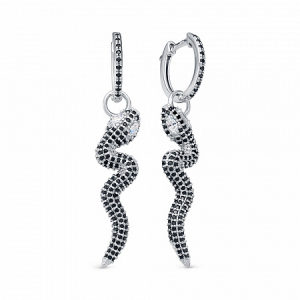 Серьги с фианитом родированные серебро 925*