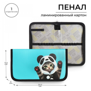 Пенал школьный, 1 секция, 11.5?20.5?3 см «Котик панда»