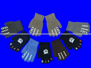 Перчатки детские, подростковые с начесом с прикольным принтом арт. 0703