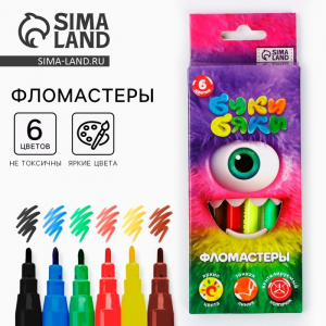Фломастеры 6 цветов в коробке Букибяки