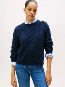 Gold-Button Cable Knit Sweater