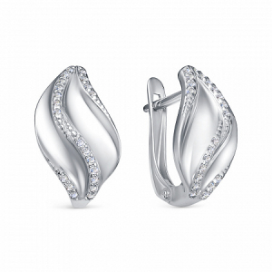 Серьги с фианитом родированные серебро 925*