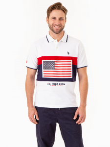 PRINTED FLAG COLORBLOCK PIQUE POLO SHIRT