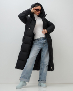 Пальто зимнее утепленное с капюшоном женское черного цвета 7729Ch