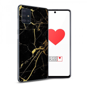 Силиконовый чехол «Черный мрамор с золотыми просветами» на Samsung Galaxy A51